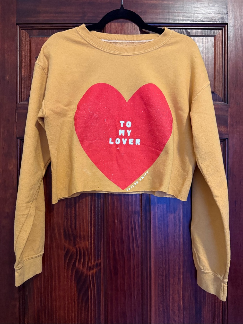 Taylor Swift Mustard Cropped Sweatshirt with Large Red Heart
